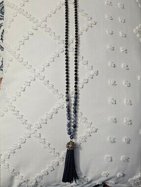 FINAL..Handcrafted Blue Beaded Tassel Necklace